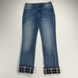 Driftwood Colette Flannel Cuff Straight Leg Mid Rise Medium Wash Jeans Size 29